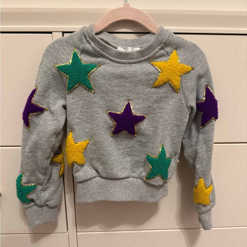 Kids Star Patterned Gray Sweatshirt